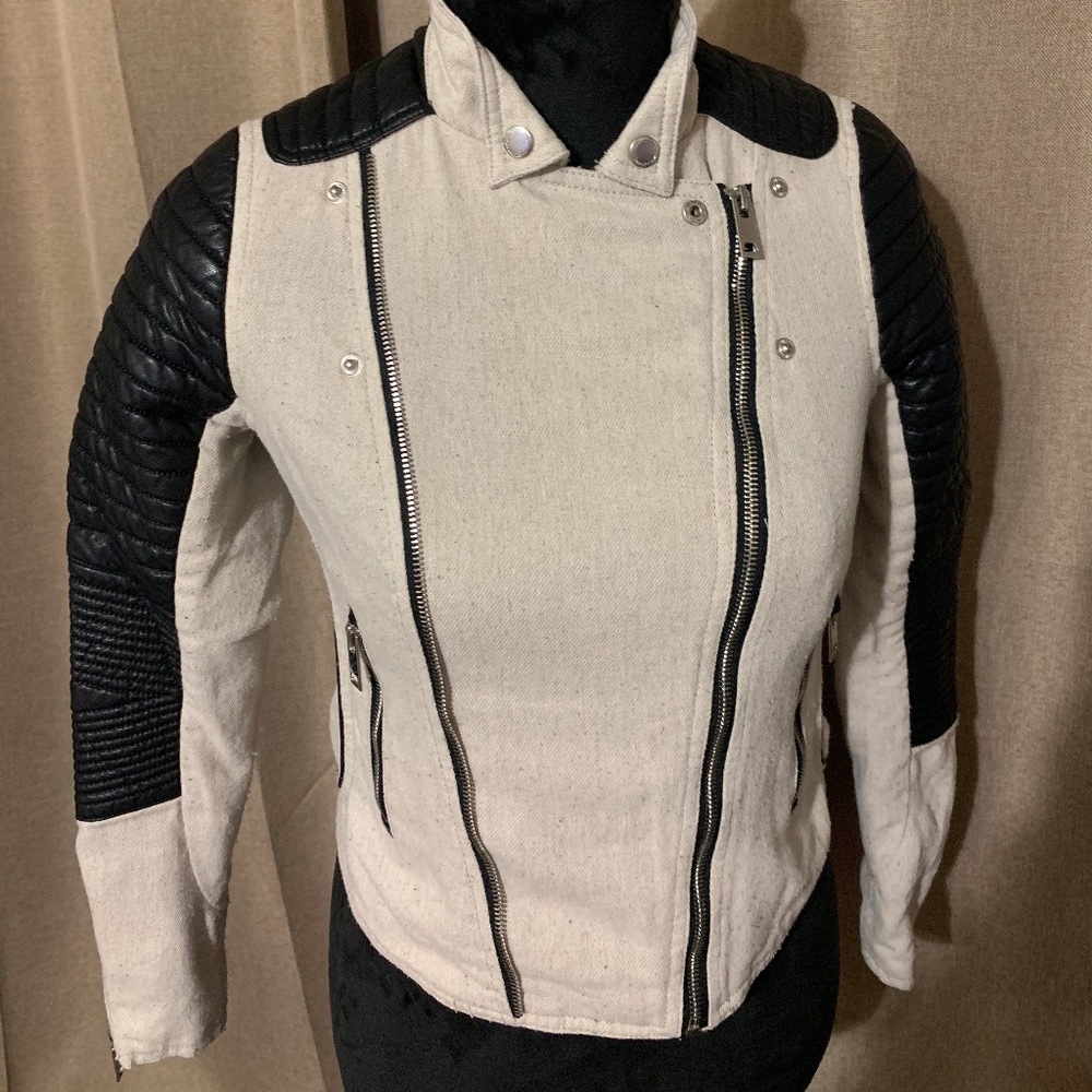 LINEN AND BLACK BIKER JACKET